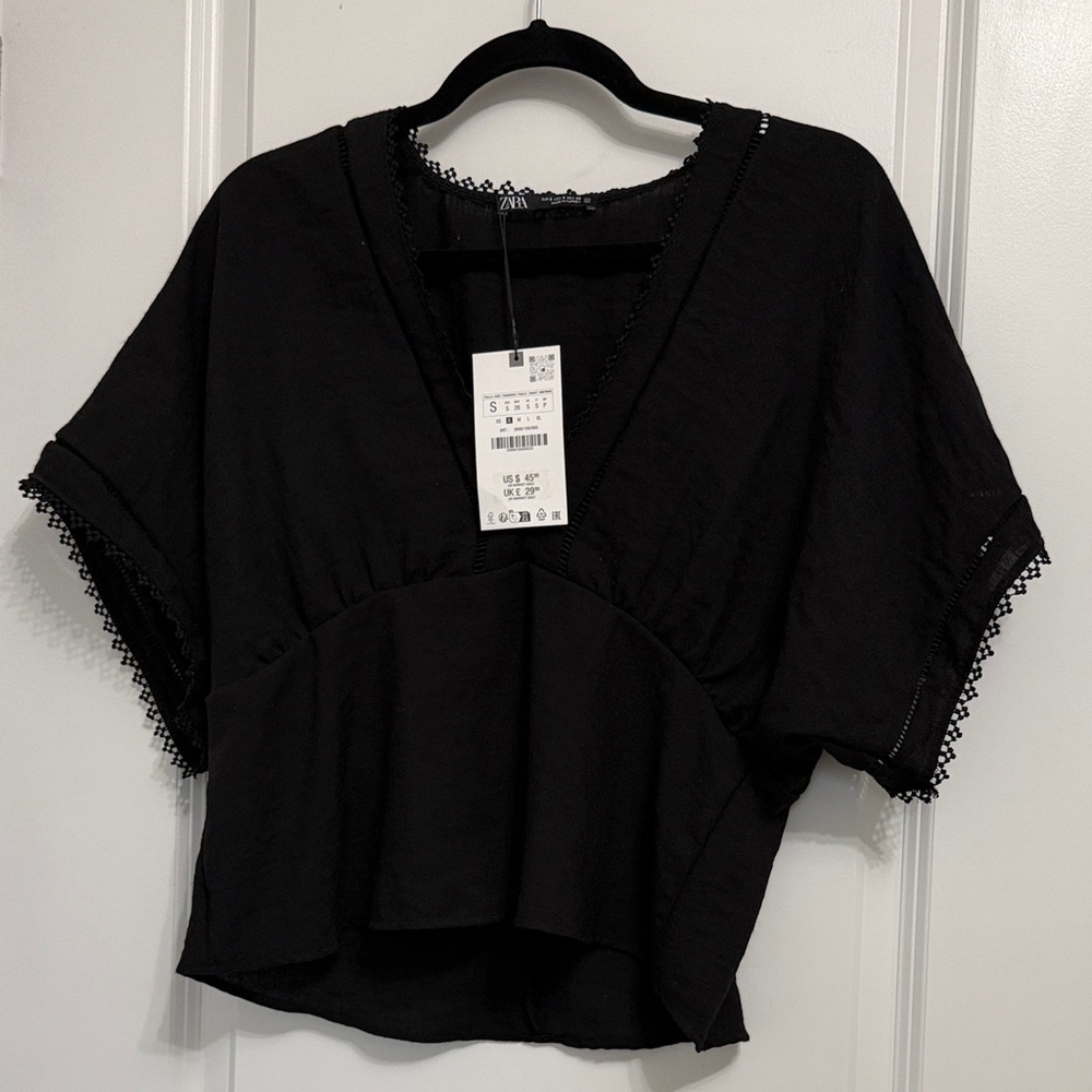 Zara Black V-Neck Blouse - Small - NWT